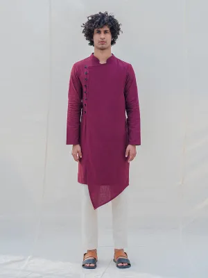 Cotton X Linen Wine Kurta with Pant Set