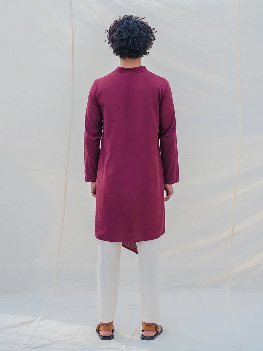 Cotton X Linen Wine Kurta with Pant Set