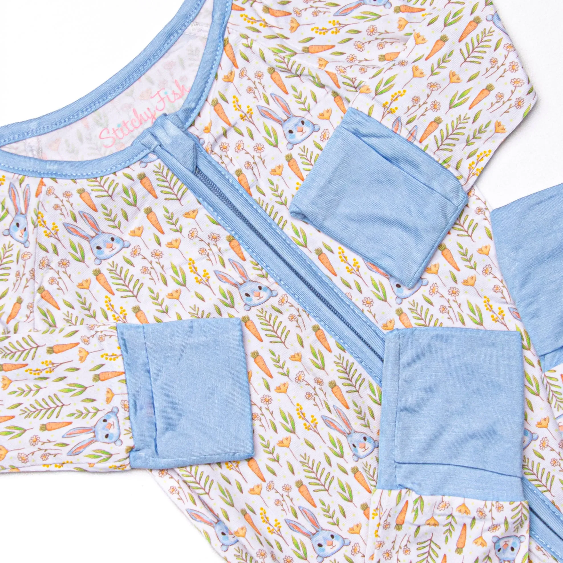 Cottontails and Carrots Bamboo Zippy Pajama, Blue