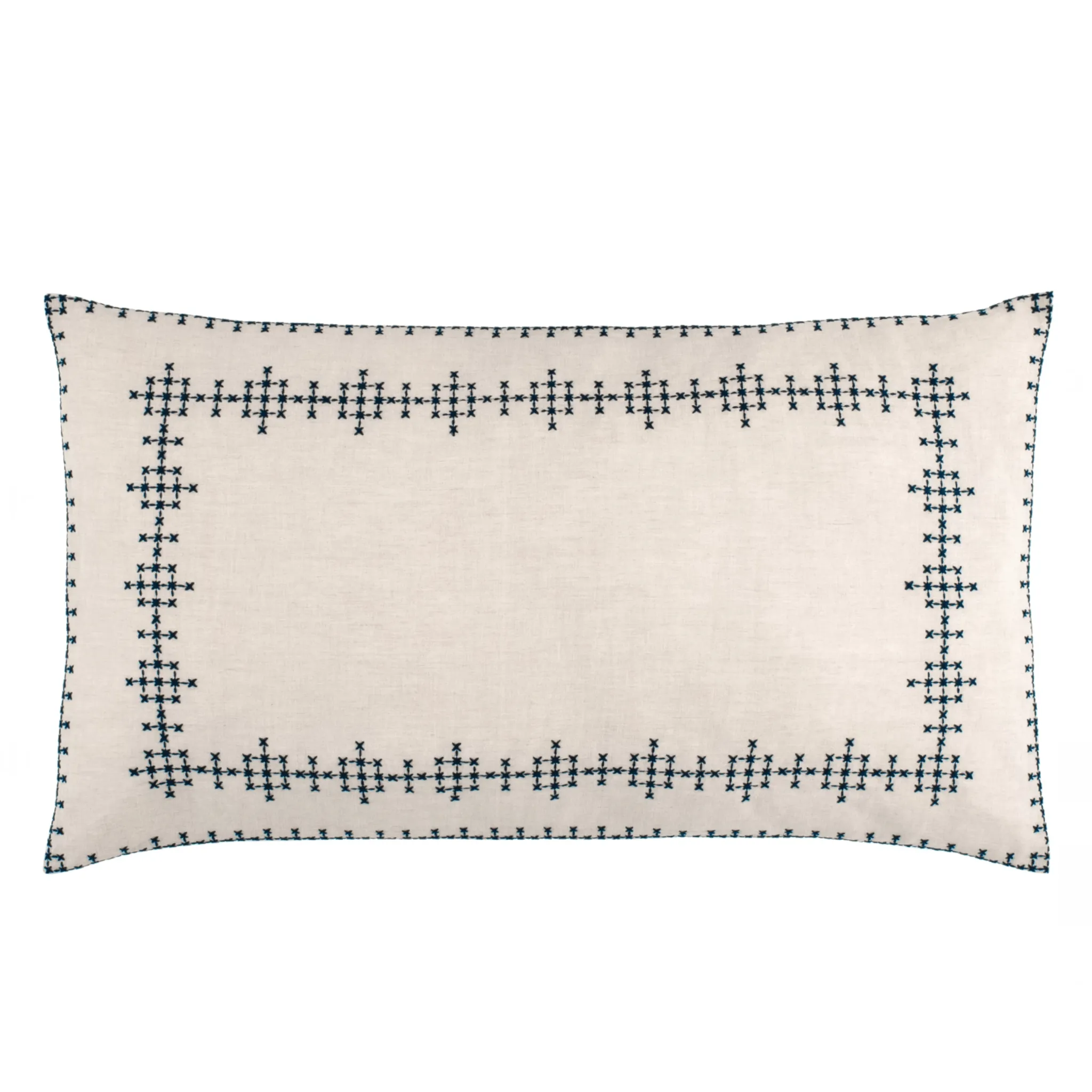 Cross-Stitch Linen Navy Sham
