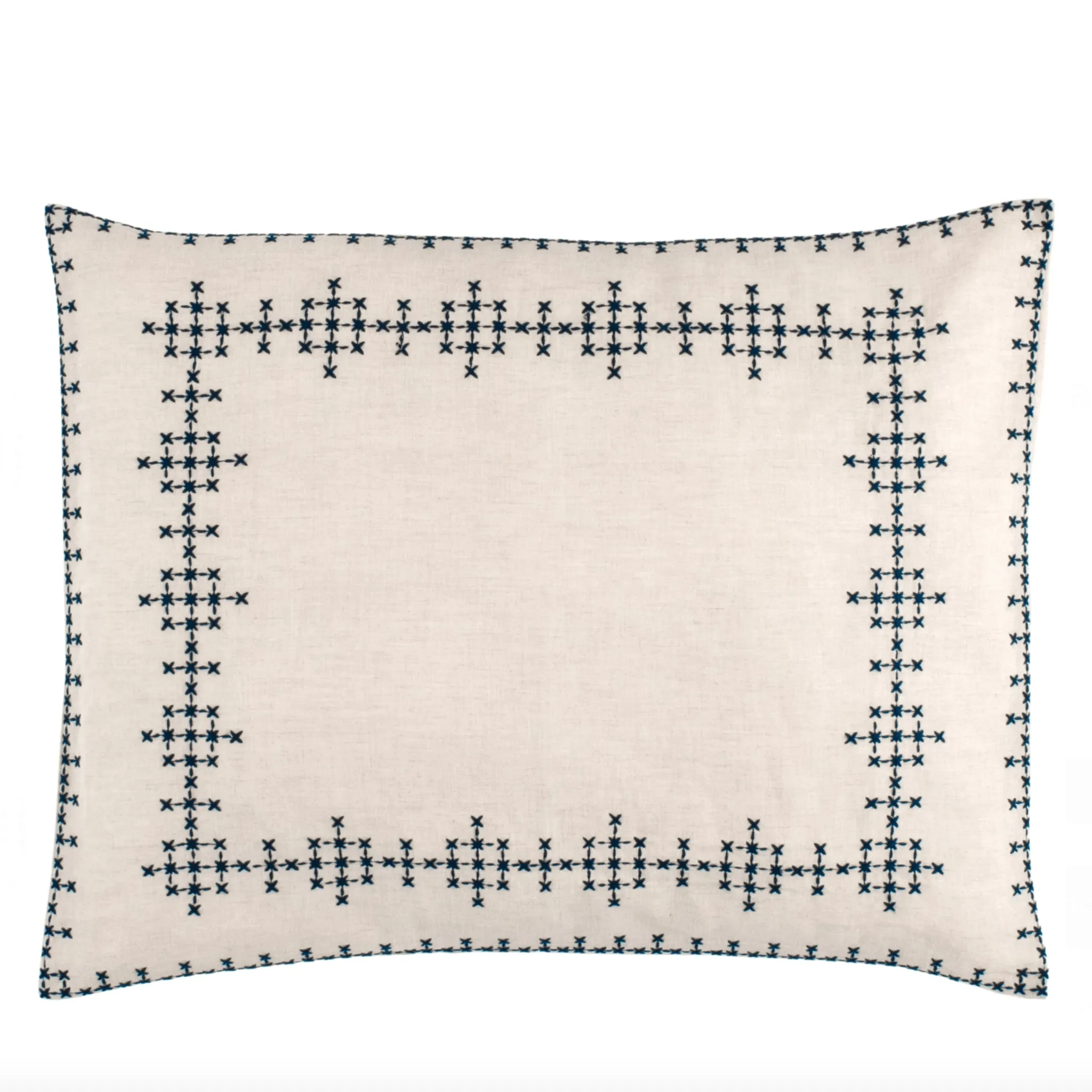 Cross-Stitch Linen Navy Sham