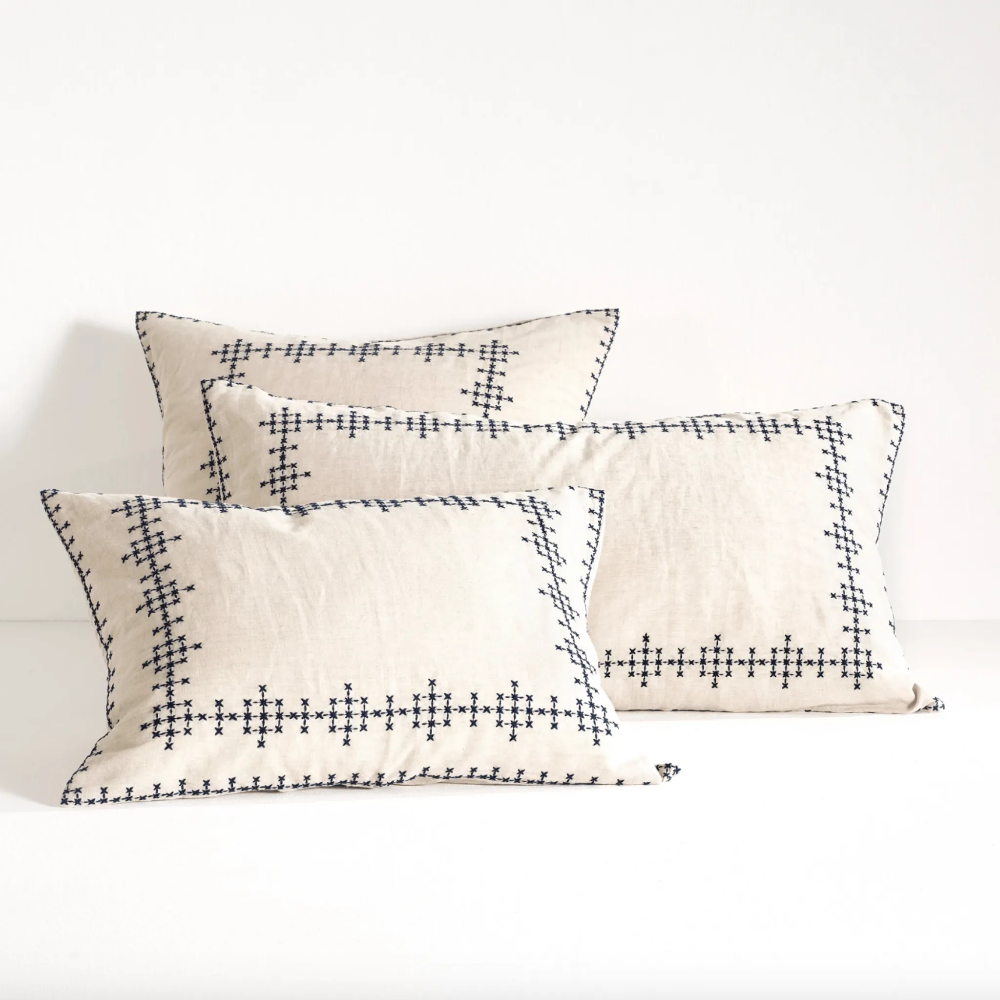 Cross-Stitch Linen Navy Sham
