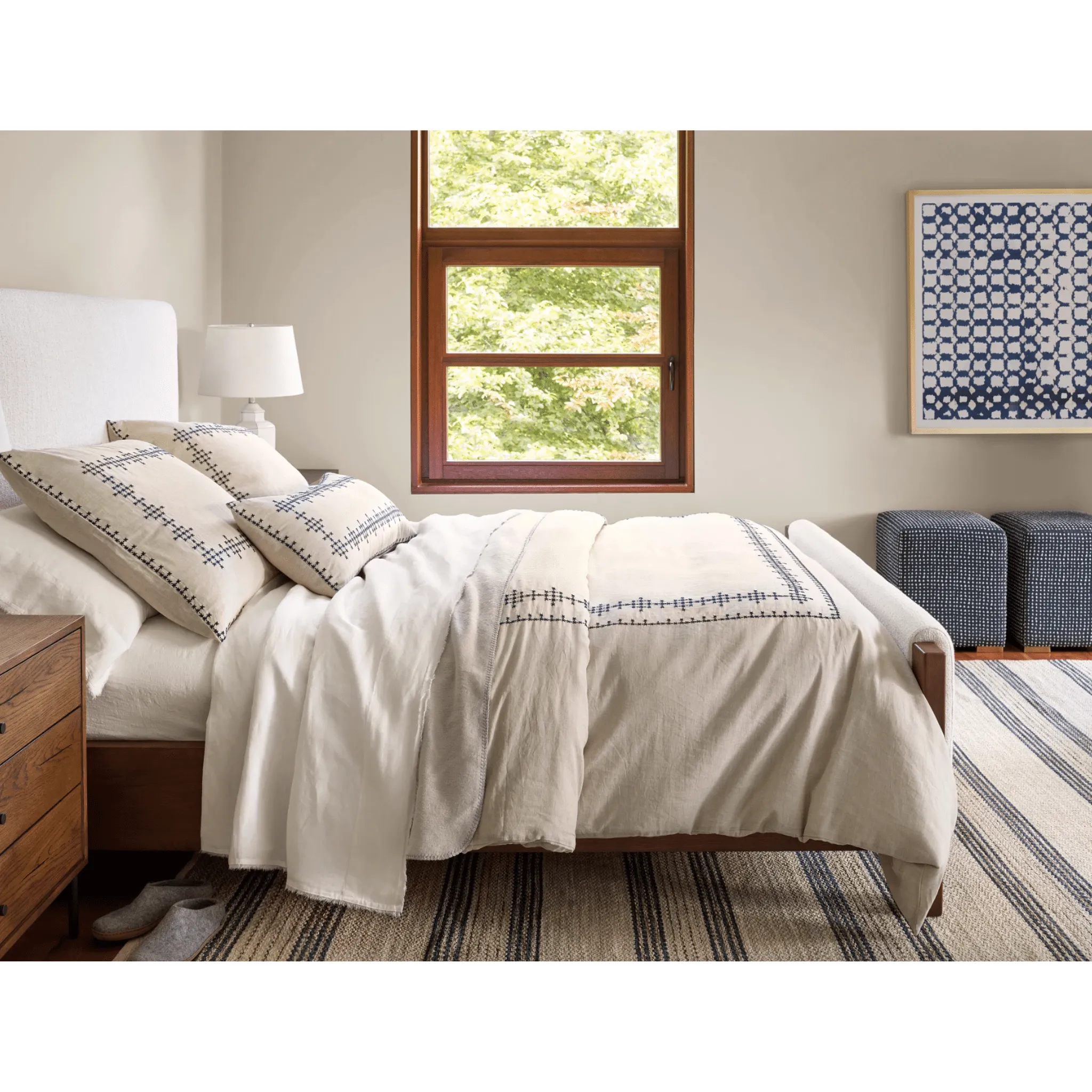 Cross-Stitch Linen Navy Sham