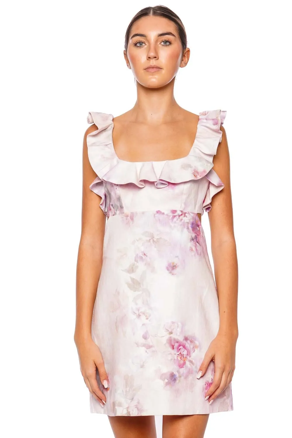Crush Pink Floral Frill Mini Dress