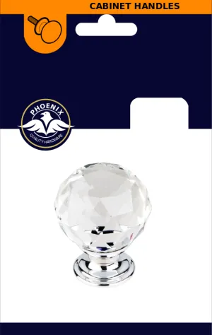 Crystal Knob With Chrome Base 35mm