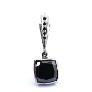 Cushion Cut Black Diamond Pendant in Bezel Style with Black Diamond Accents. AAA Certified! Great Shine
