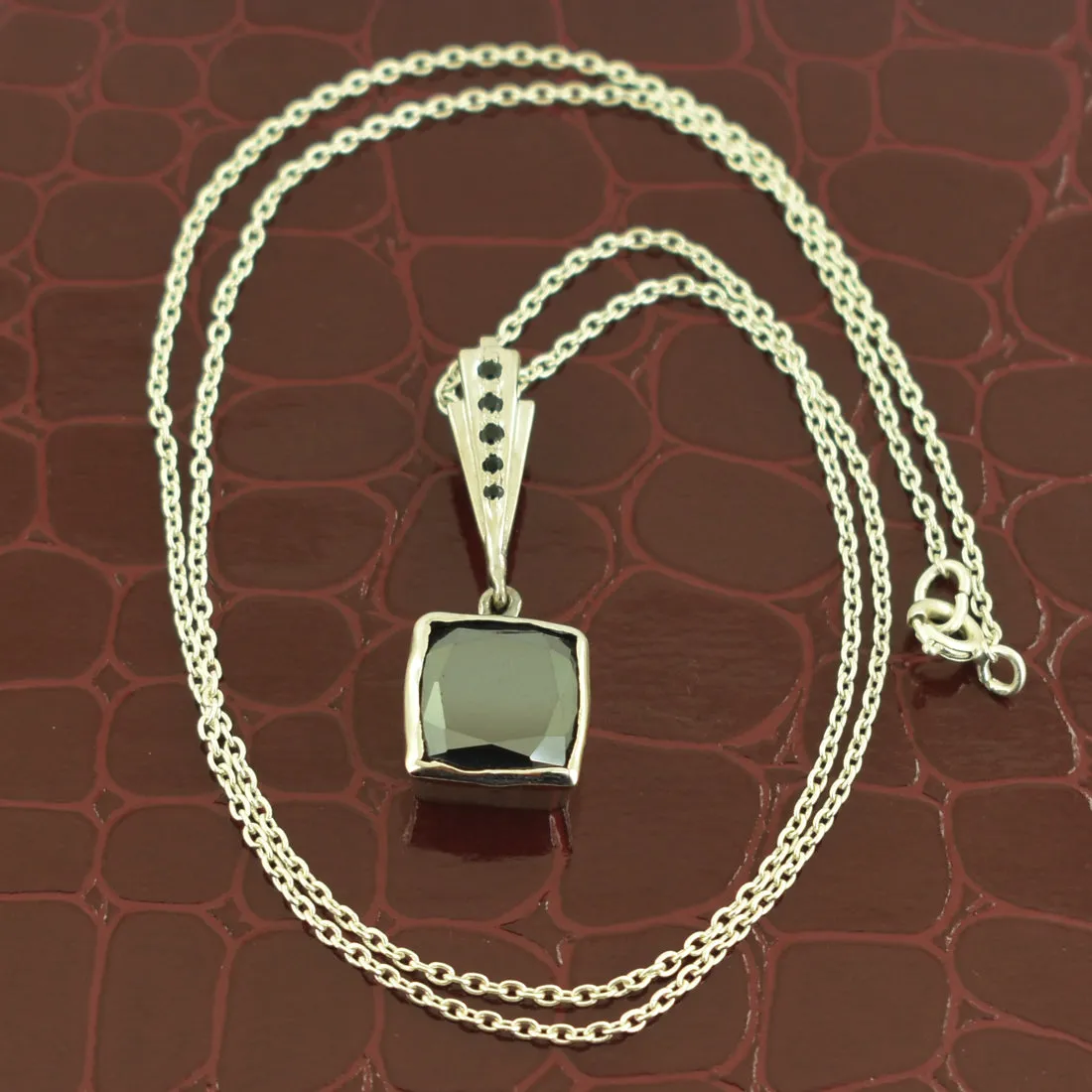 Cushion Cut Black Diamond Pendant in Bezel Style with Black Diamond Accents. AAA Certified! Great Shine