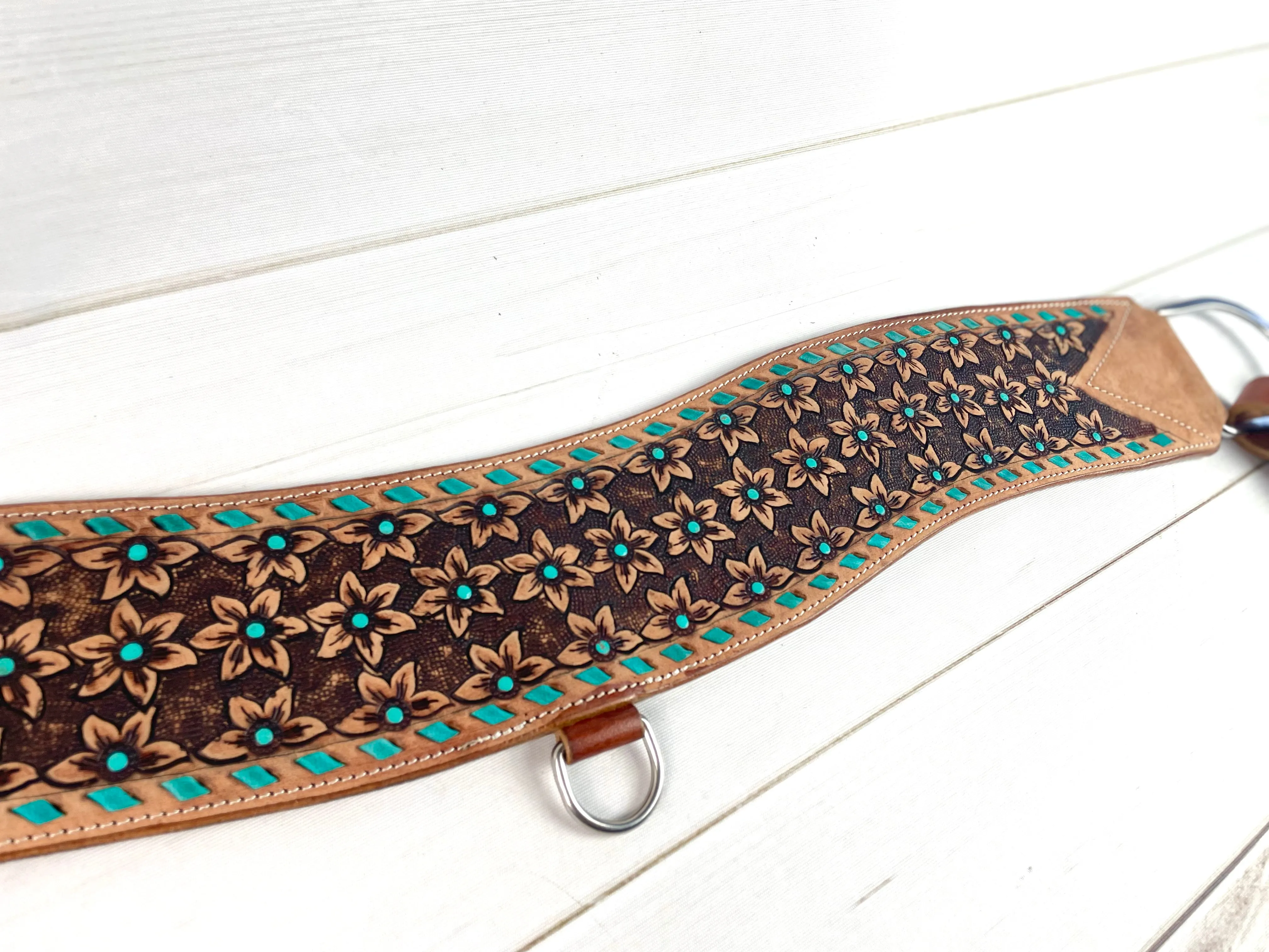 Daisy Tooled Roughout Leather Tripping Collar