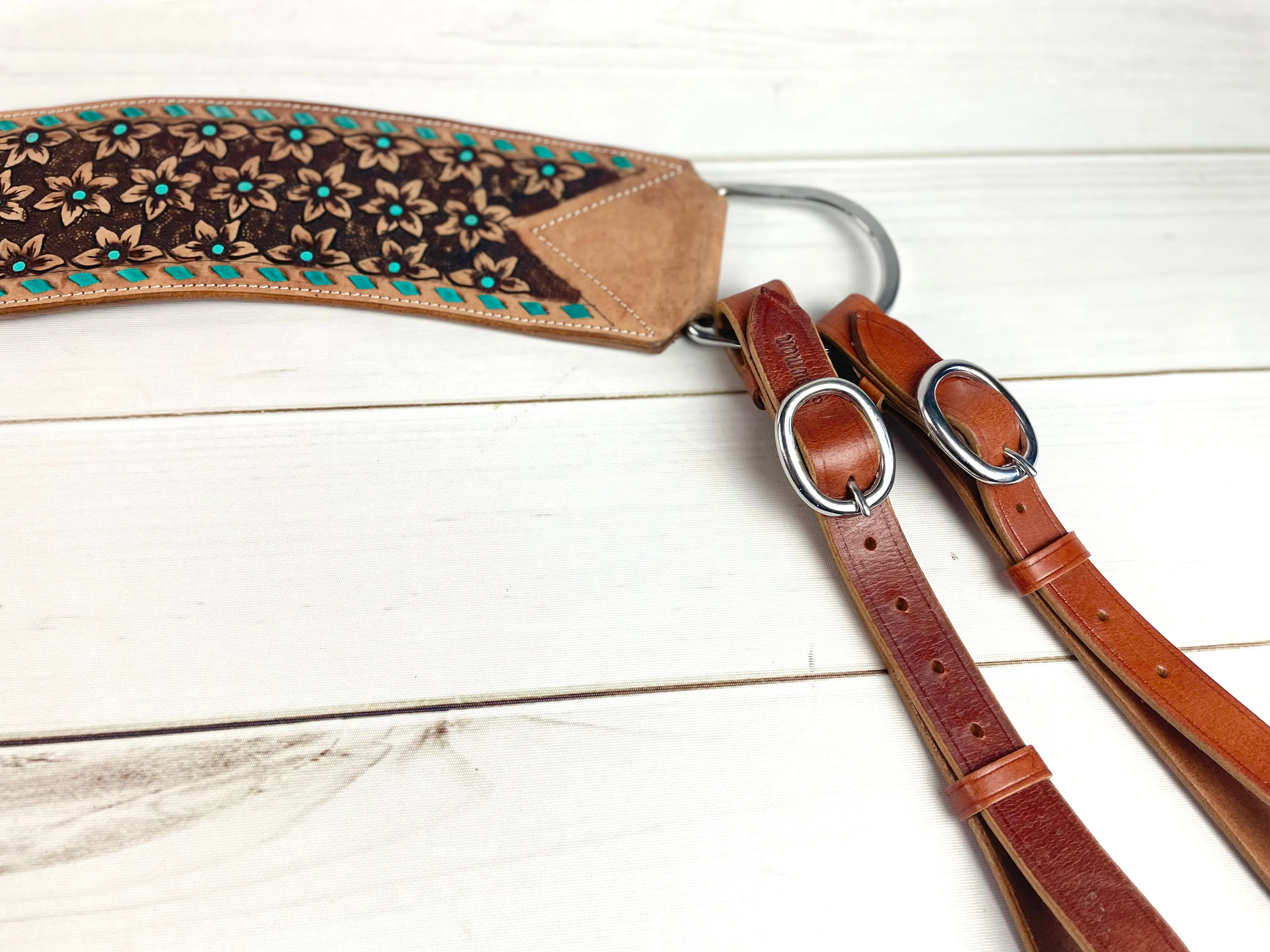Daisy Tooled Roughout Leather Tripping Collar