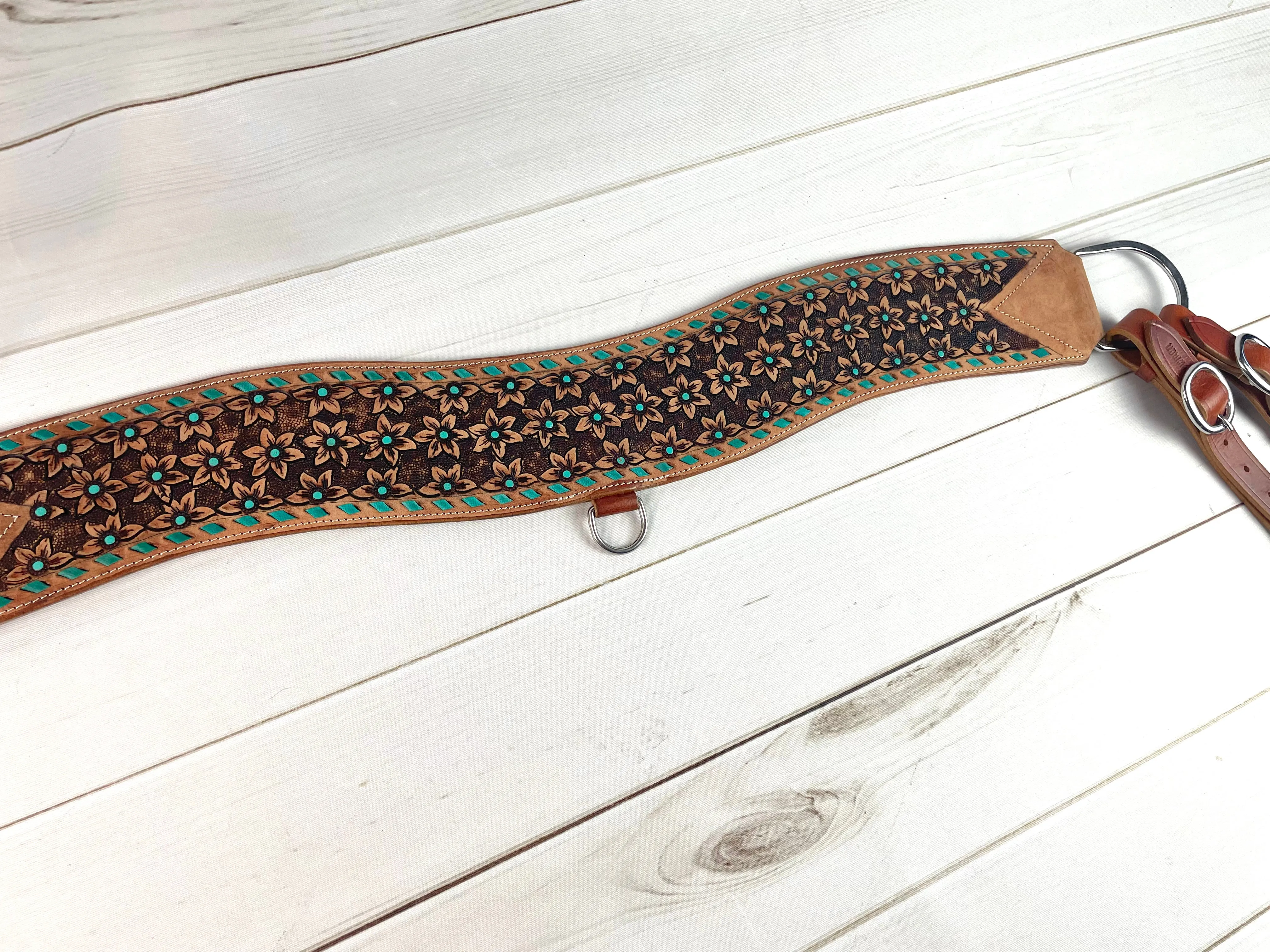 Daisy Tooled Roughout Leather Tripping Collar