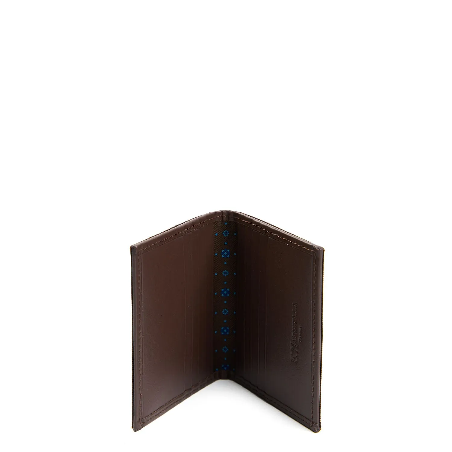 DARK BROWN SILK AND LEATHER FOLDING CARD HOLDER