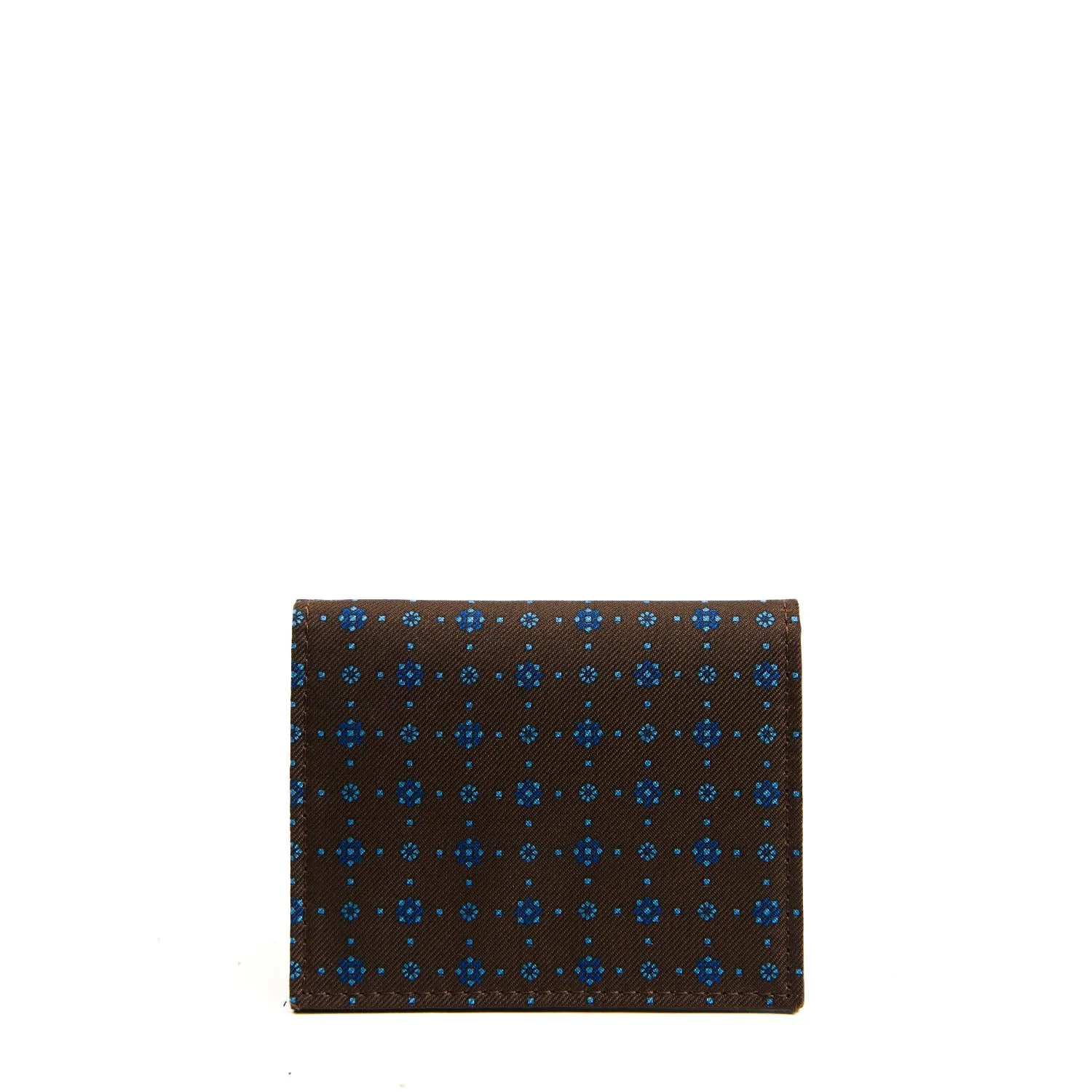 DARK BROWN SILK AND LEATHER FOLDING CARD HOLDER