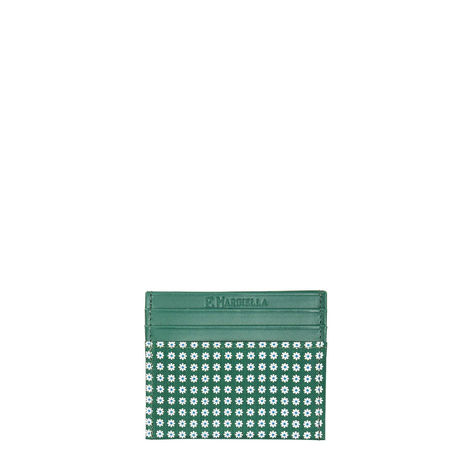 DARK GREEN LEATHER AND SILK CREDIT CARD HOLDER