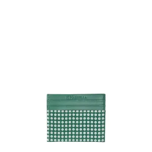 DARK GREEN LEATHER AND SILK CREDIT CARD HOLDER