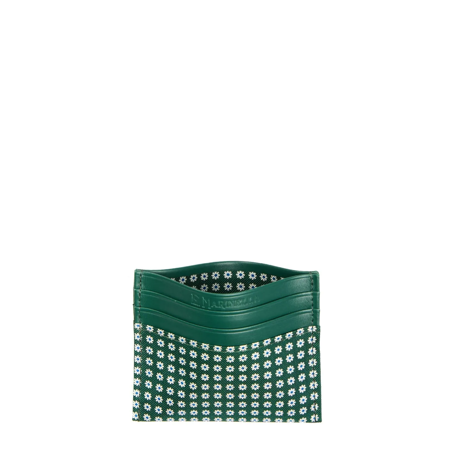 DARK GREEN LEATHER AND SILK CREDIT CARD HOLDER