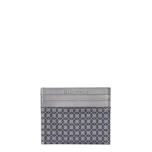 DARK GREY LEATHER AND SILK CREDIT CARD HOLDER