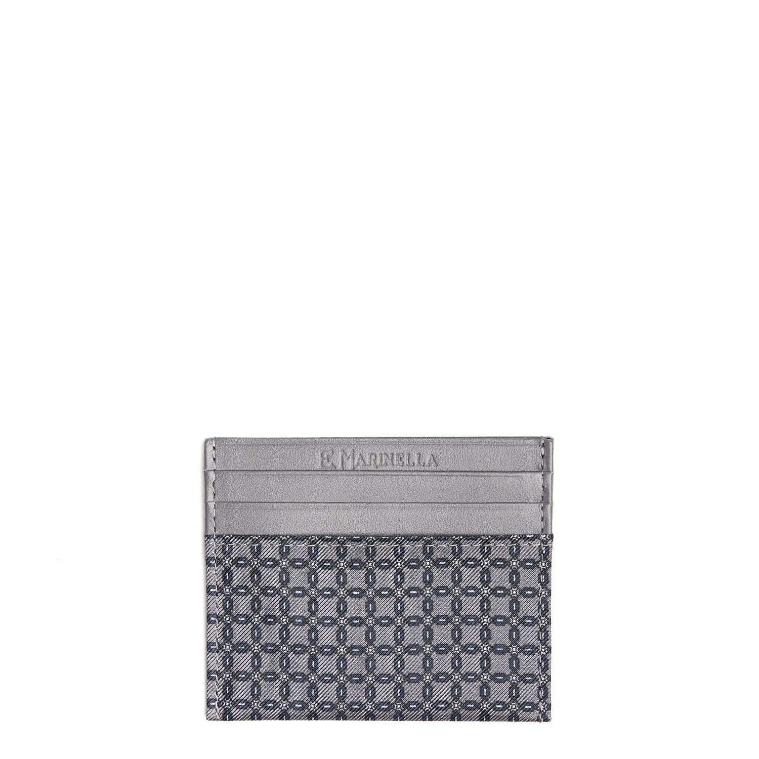 DARK GREY LEATHER AND SILK CREDIT CARD HOLDER