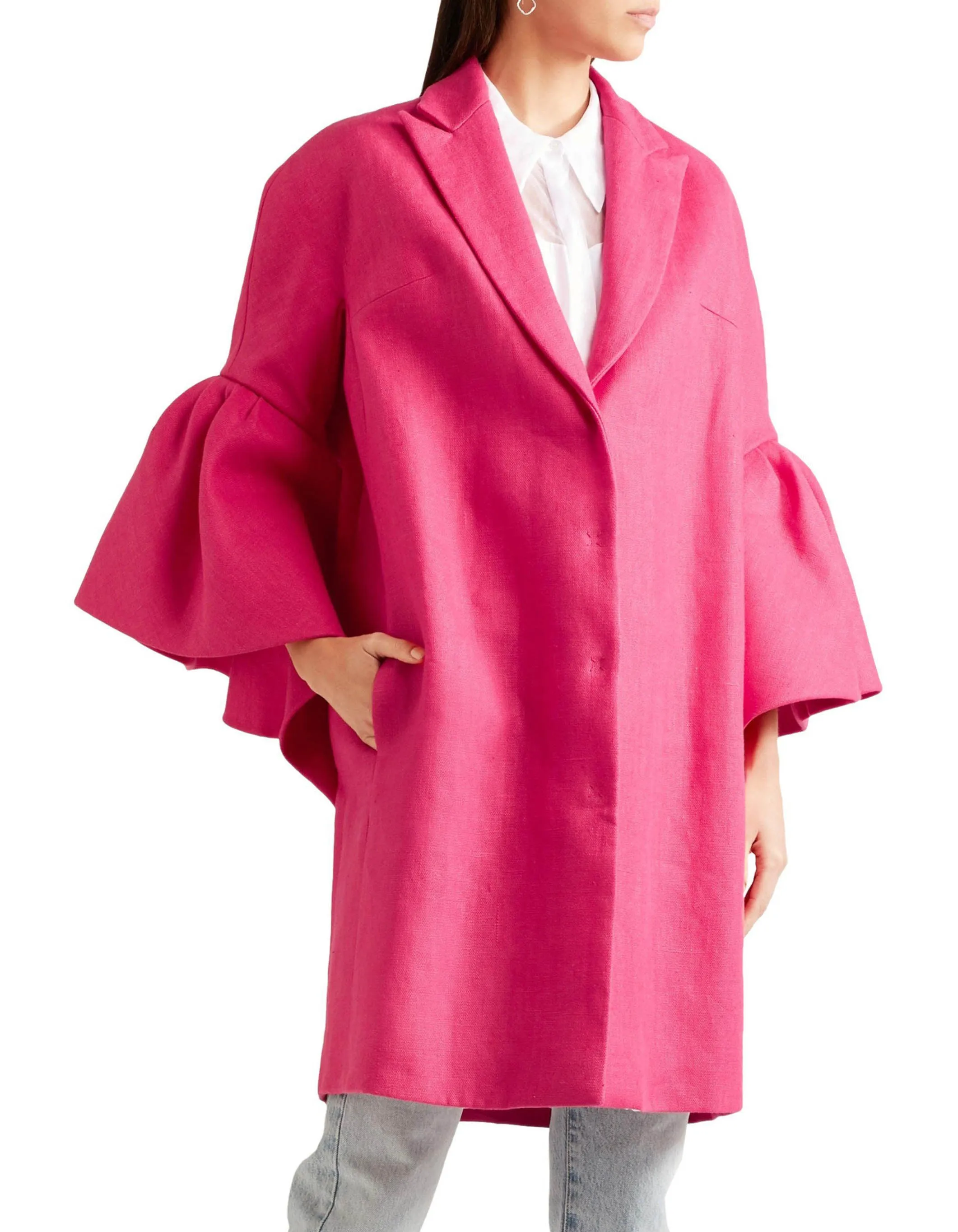 Delpozo Fuschia Fluted Linen Bell Sleeve Coat FR38