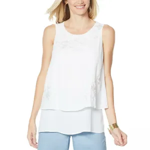 DG2 by Diane Gilman Women's Embroidered Mixed Media Easy Tank Top