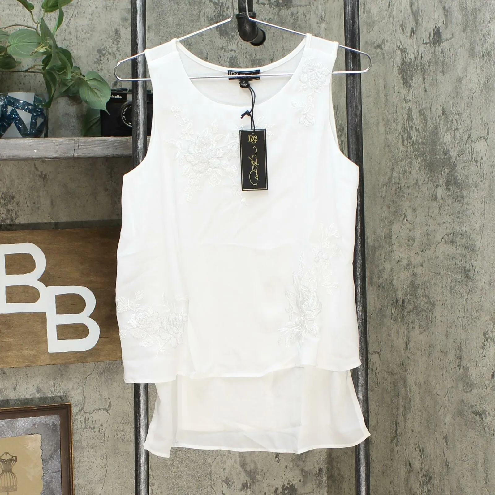 DG2 by Diane Gilman Women's Embroidered Mixed Media Easy Tank Top
