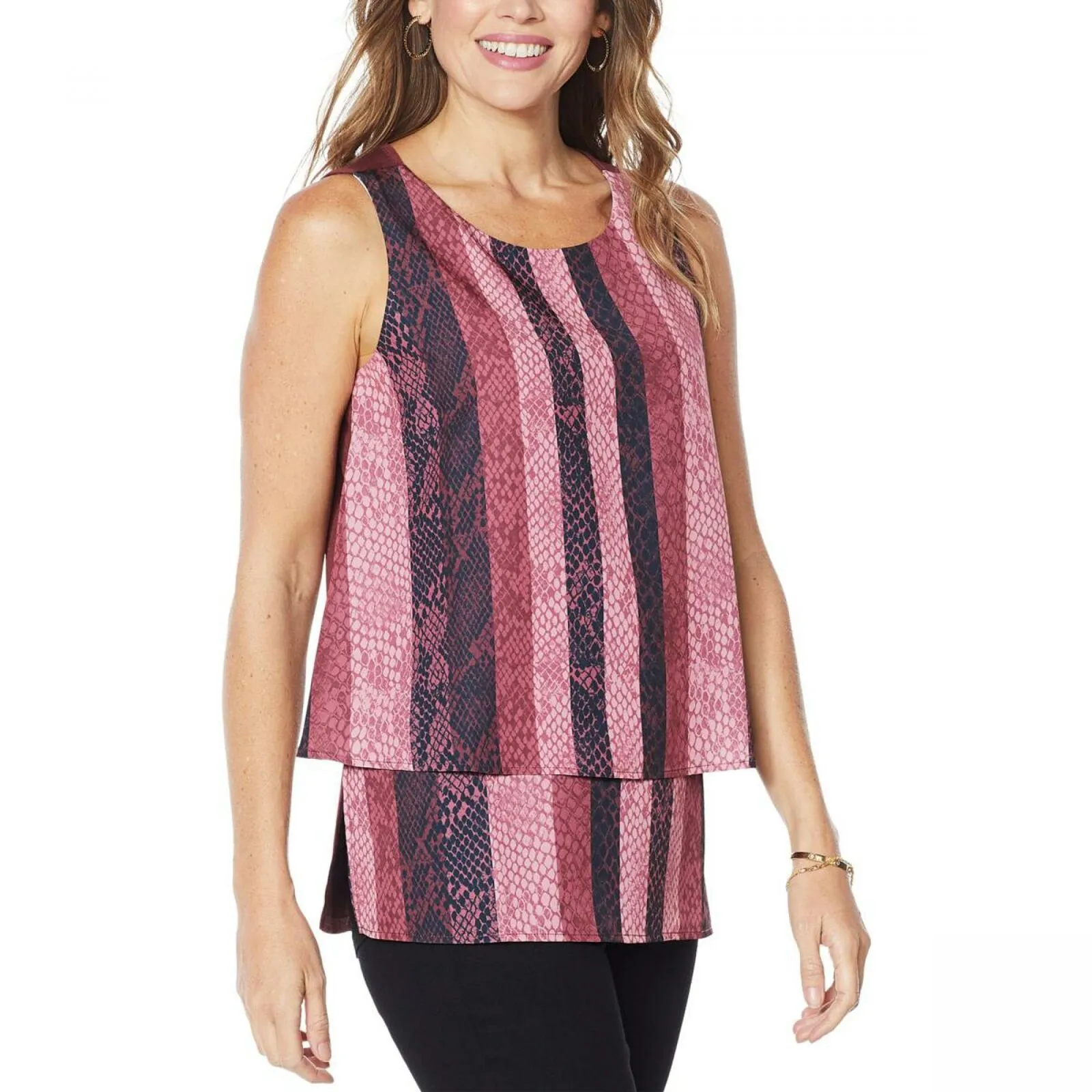 DG2 by Diane Gilman Women's Printed Mixed Media Easy Tank Top