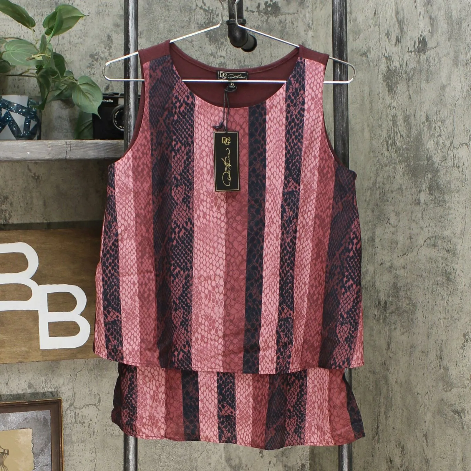 DG2 by Diane Gilman Women's Printed Mixed Media Easy Tank Top