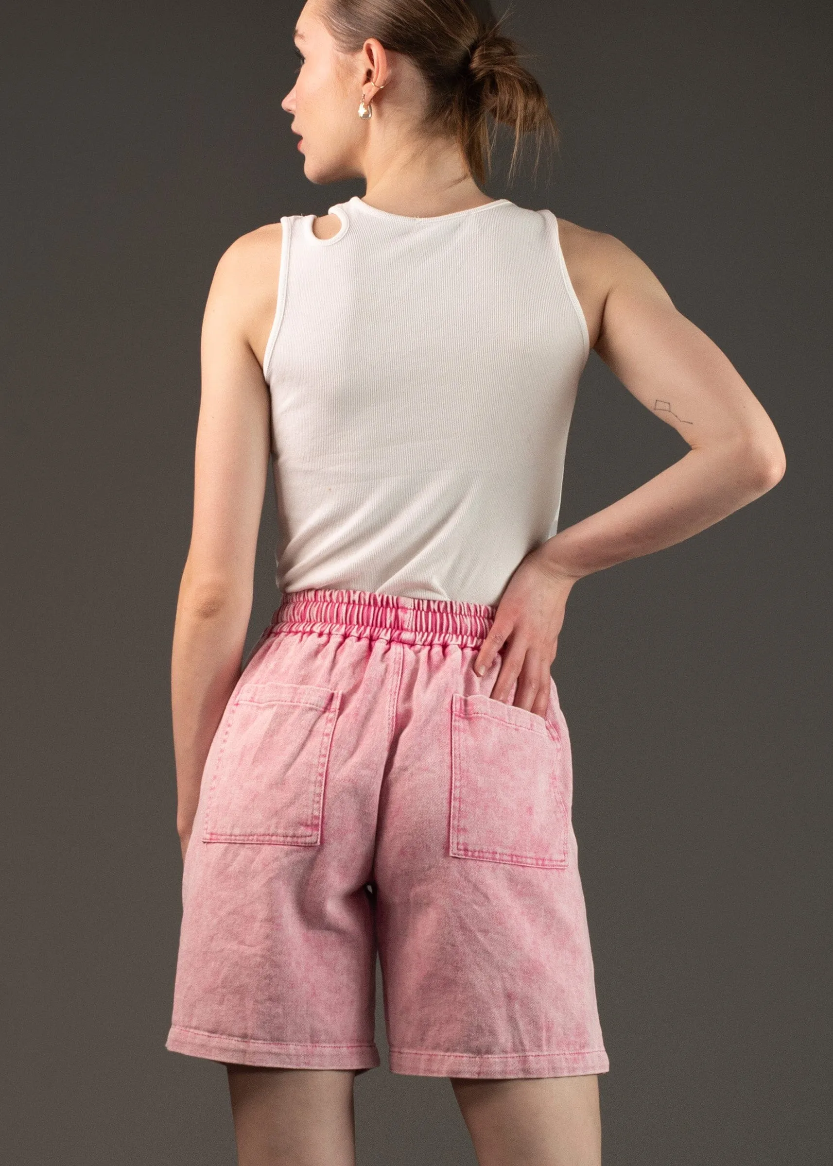Distressed Denim Sweat Shorts