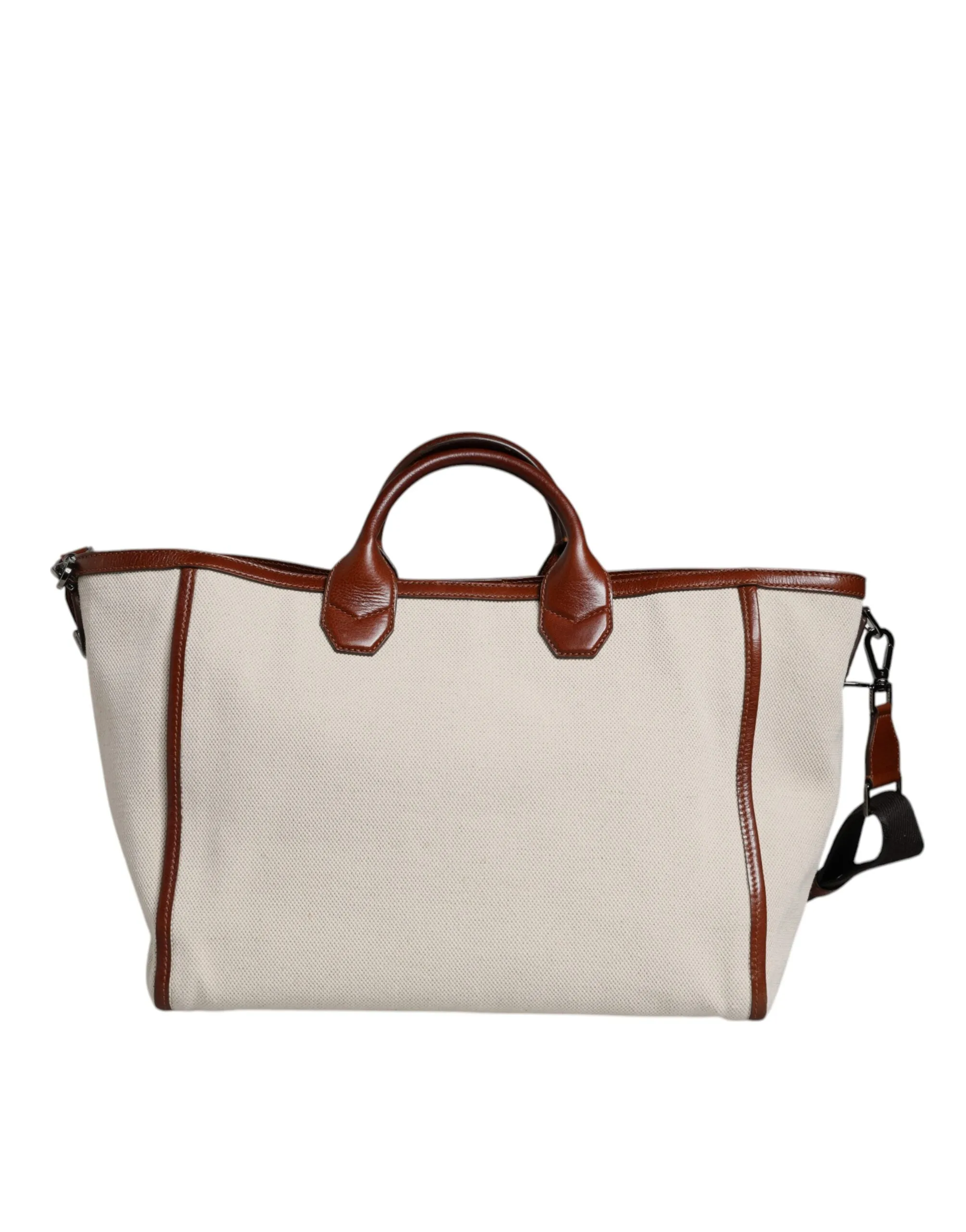 Dolce & Gabbana Beige Brown Cotton Leather Duffle Shoulder Bag