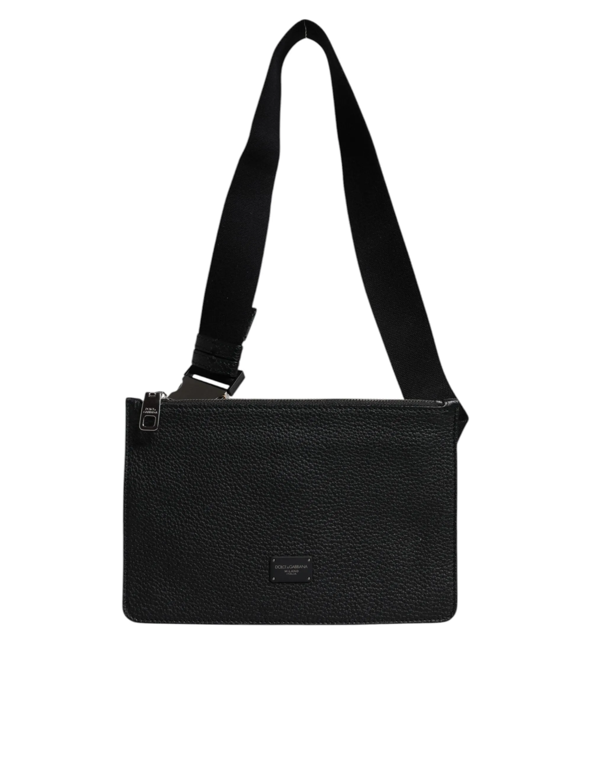 Dolce & Gabbana Black Leather Logo Plaque Purse Fanny Pack Bag