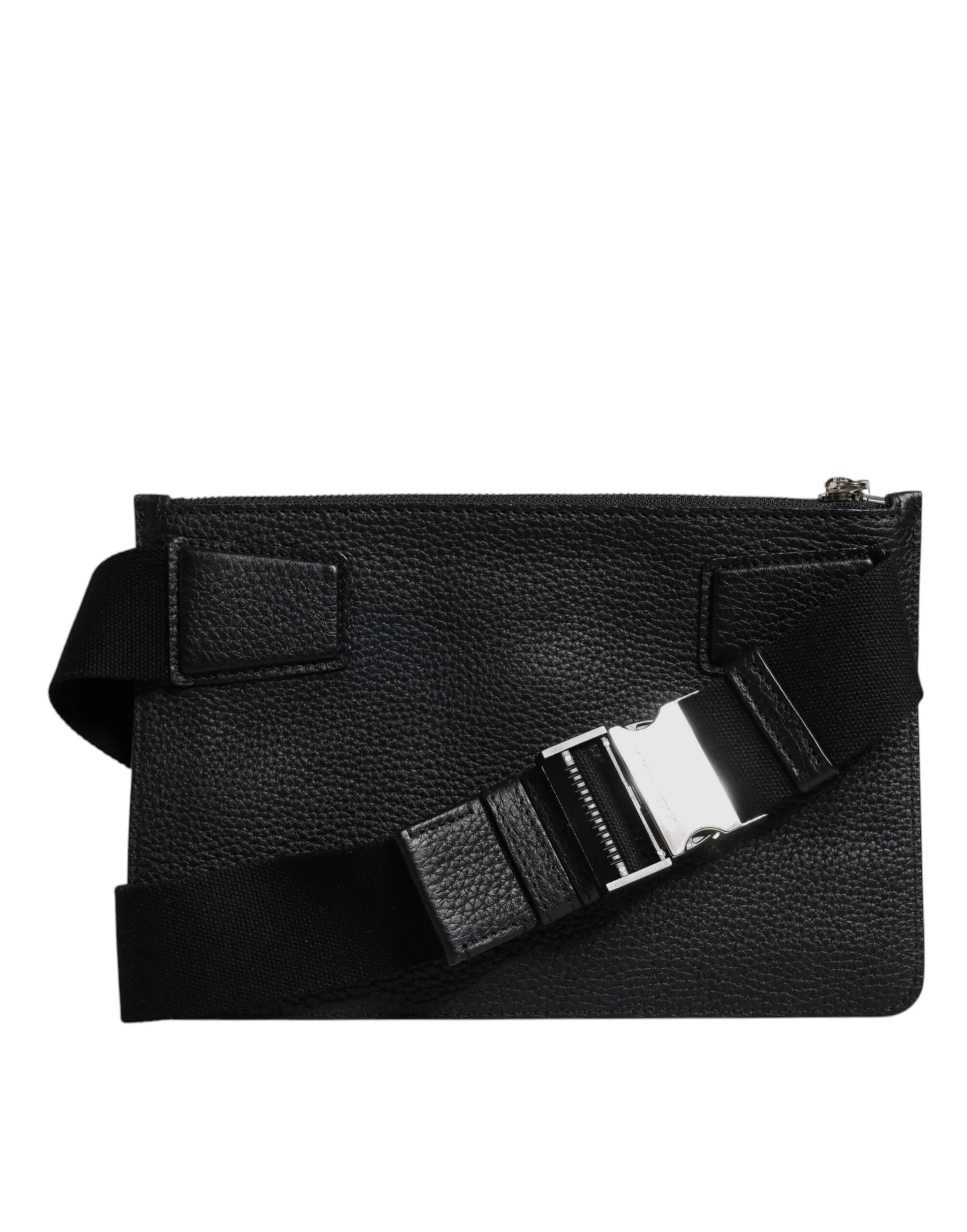 Dolce & Gabbana Black Leather Logo Plaque Purse Fanny Pack Bag
