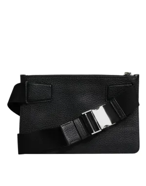 Dolce & Gabbana Black Leather Logo Plaque Purse Fanny Pack Bag