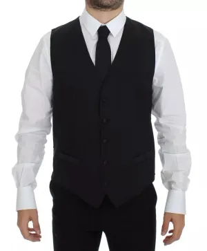 Dolce & Gabbana Black Wool Silk Dress Gilet Jacket Vest