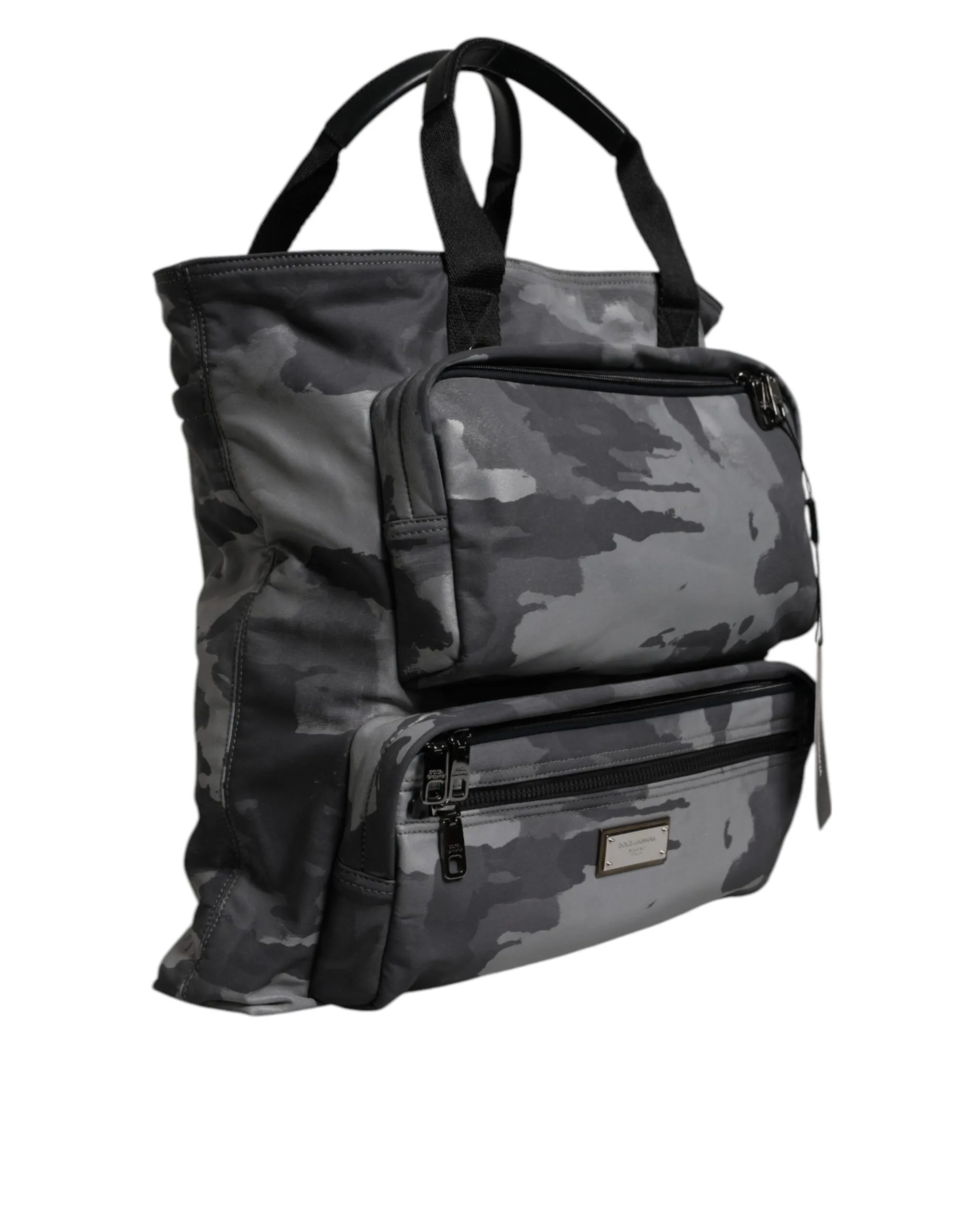 Dolce & Gabbana Gray Camo Cotton Multiple Compartments Tote Bag