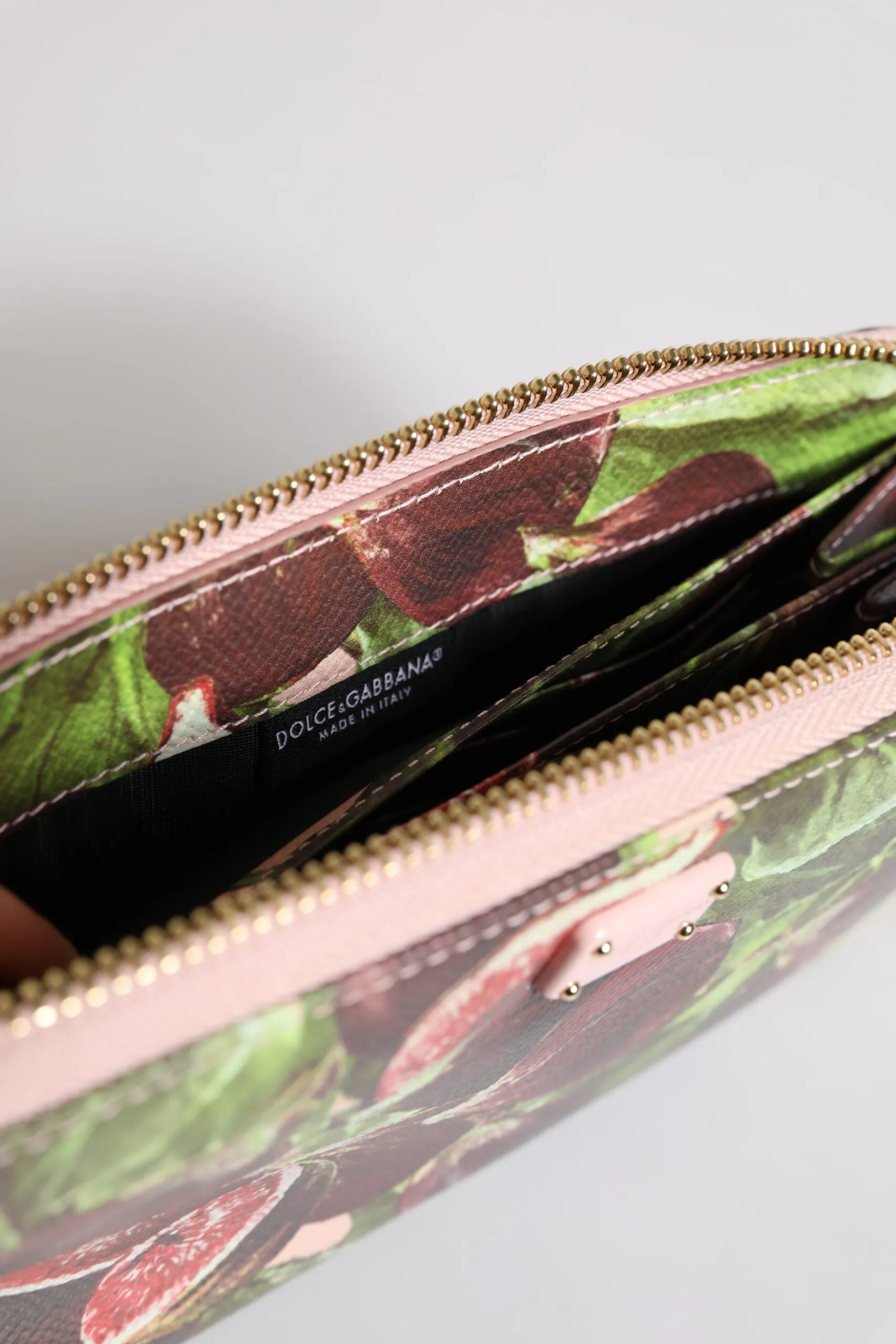 Dolce & Gabbana Multicolor Fig Fruit Dauphine Leather Zip Around Continental Wallet