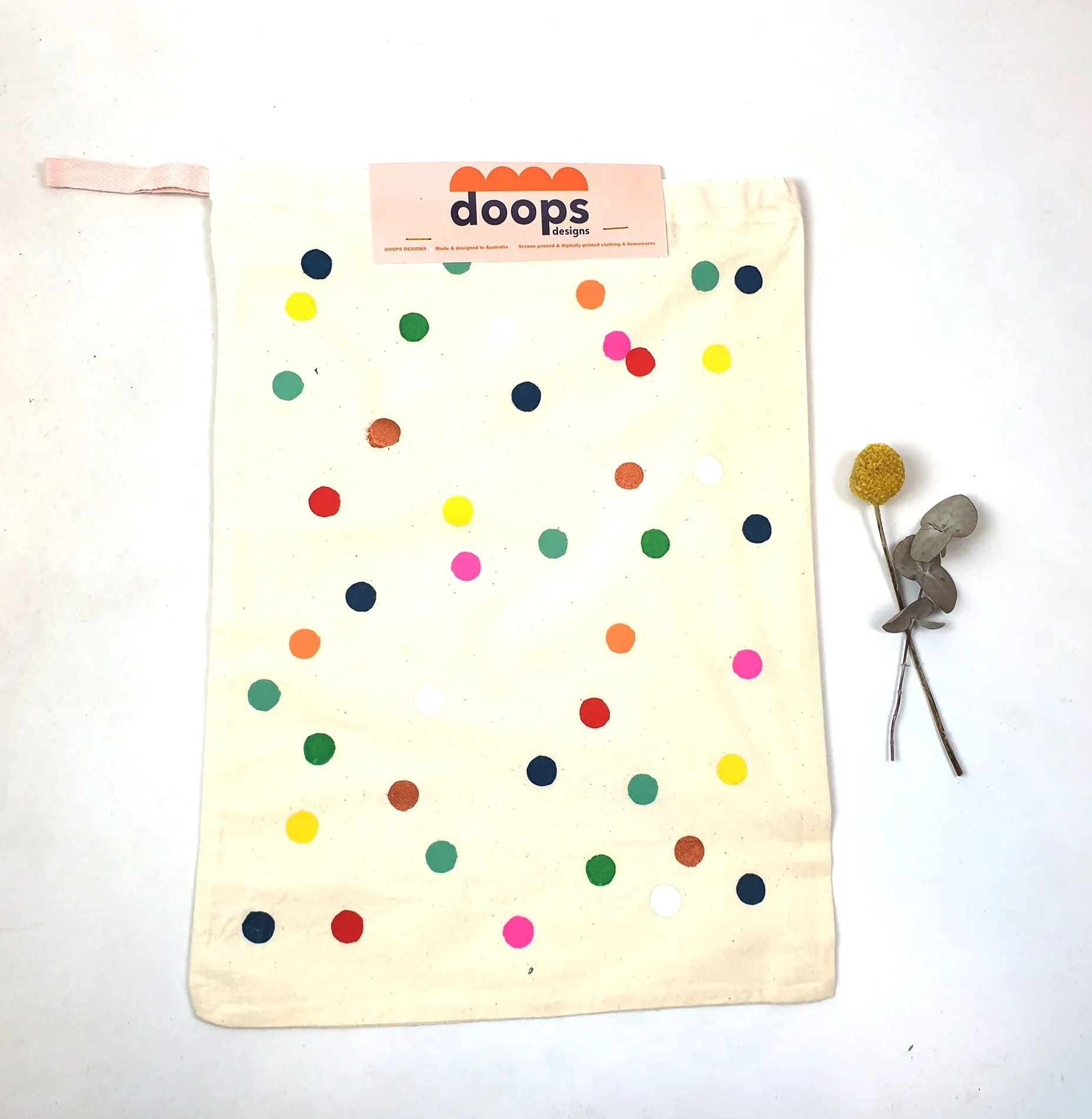Doops polka dot draw string bag