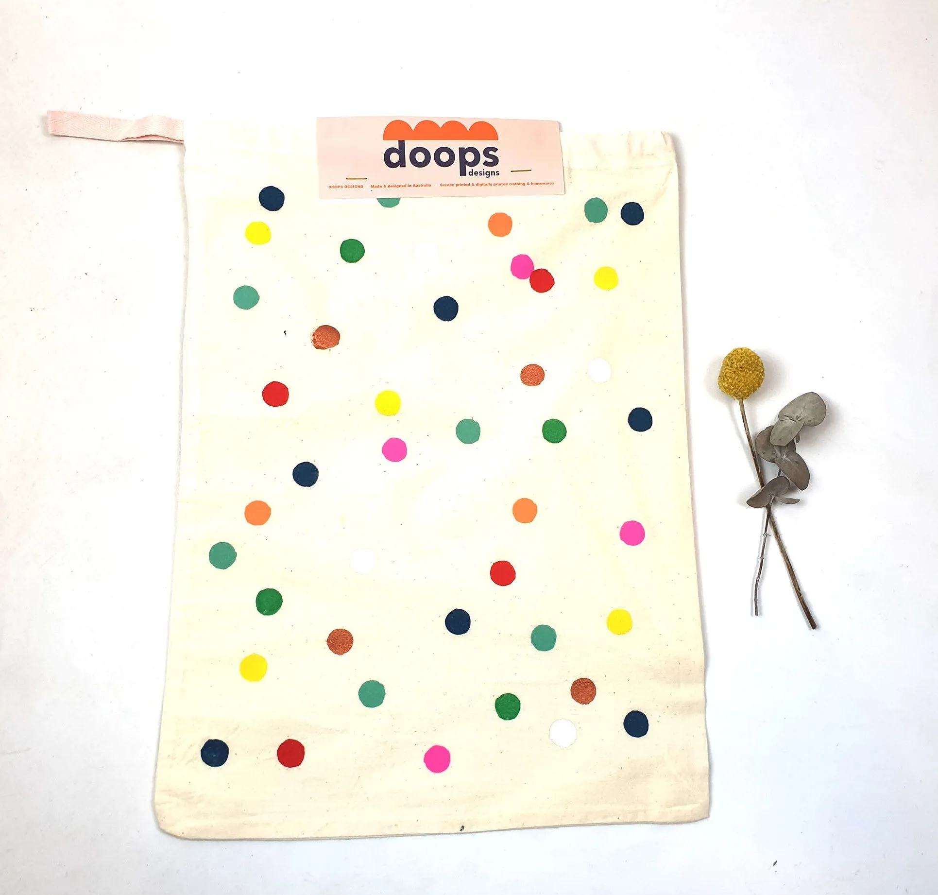 Doops polka dot draw string bag
