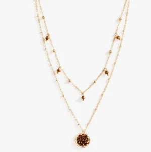 Double Layer Bronze Crystal Woven Necklace Gold