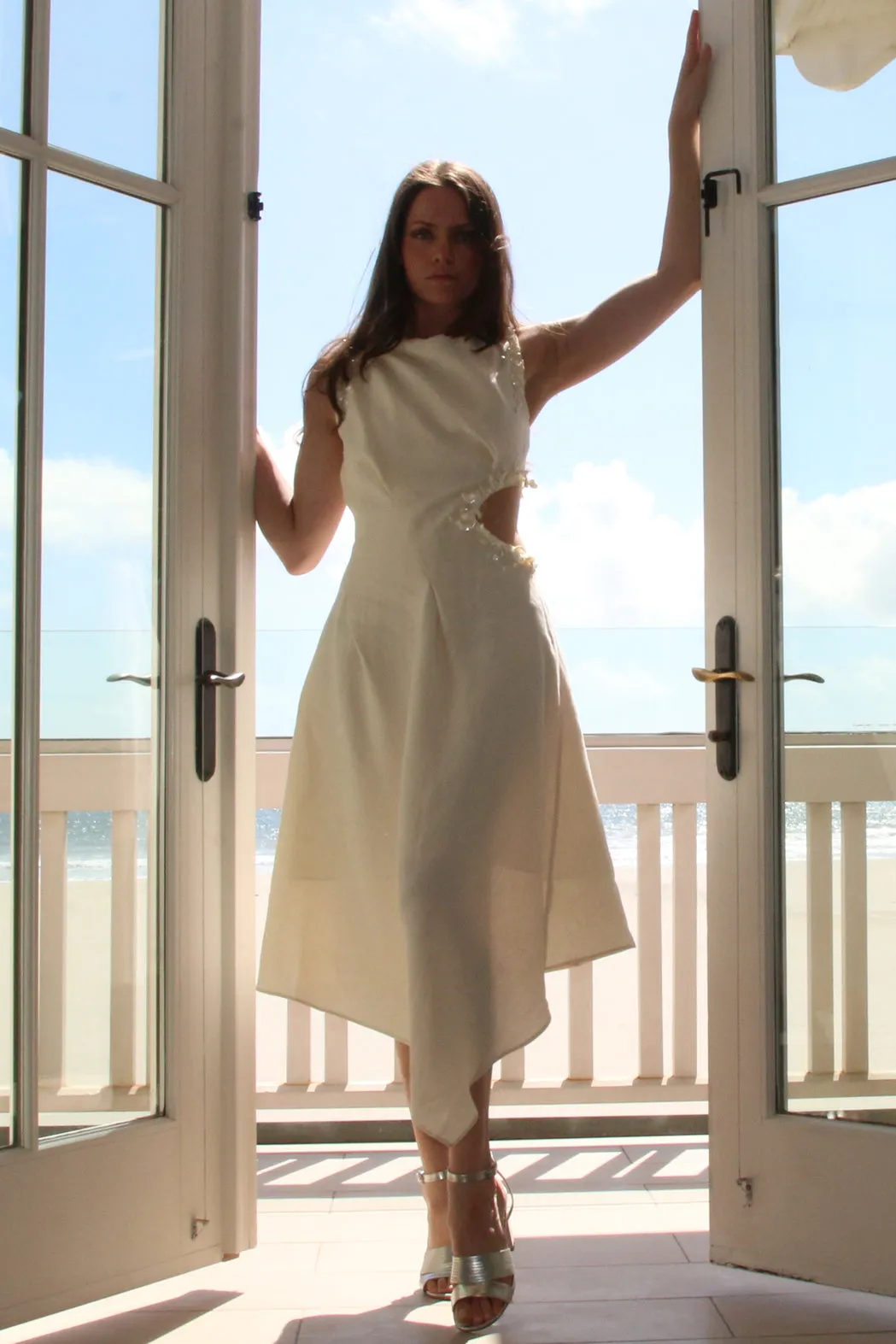 Draped Linen Seashell Dress