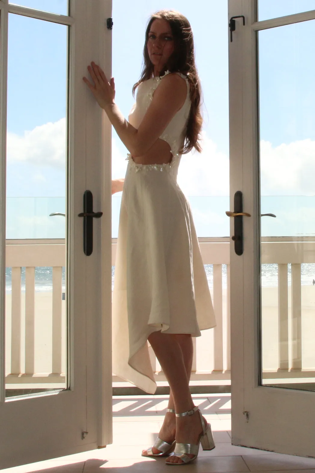 Draped Linen Seashell Dress