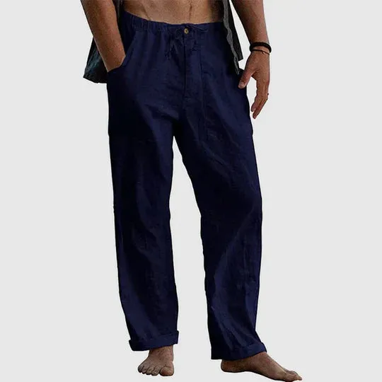 Drawstring linen casual pants