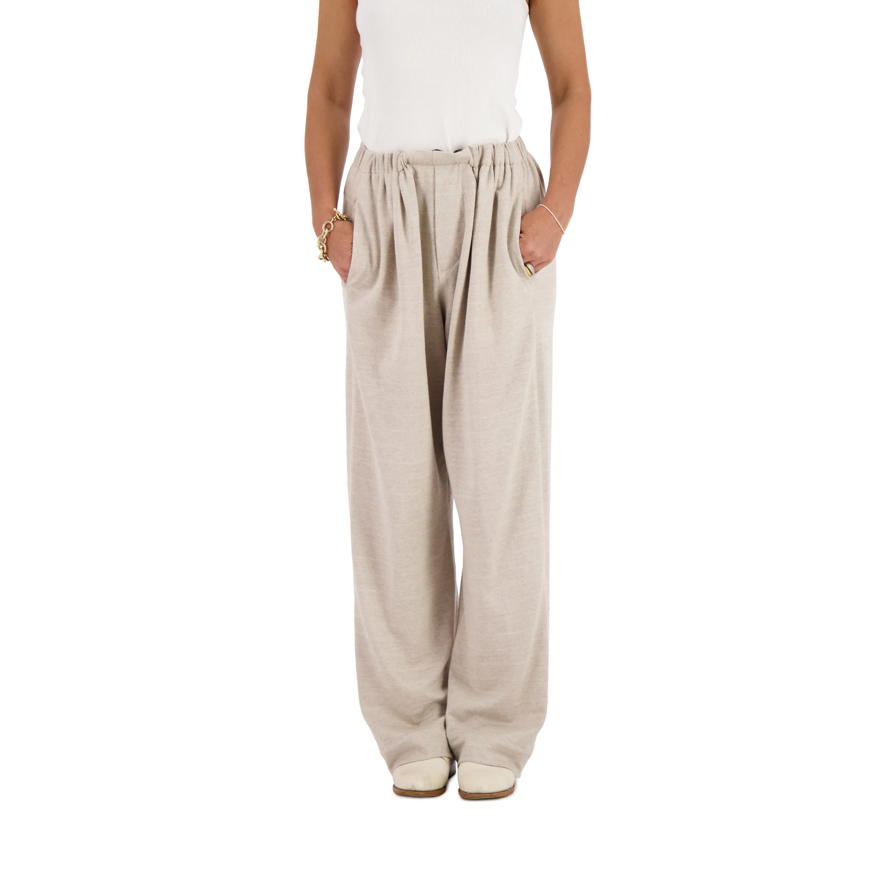 Ed Unlined Linen Cashmere Knit Drawstring Trousers Grey