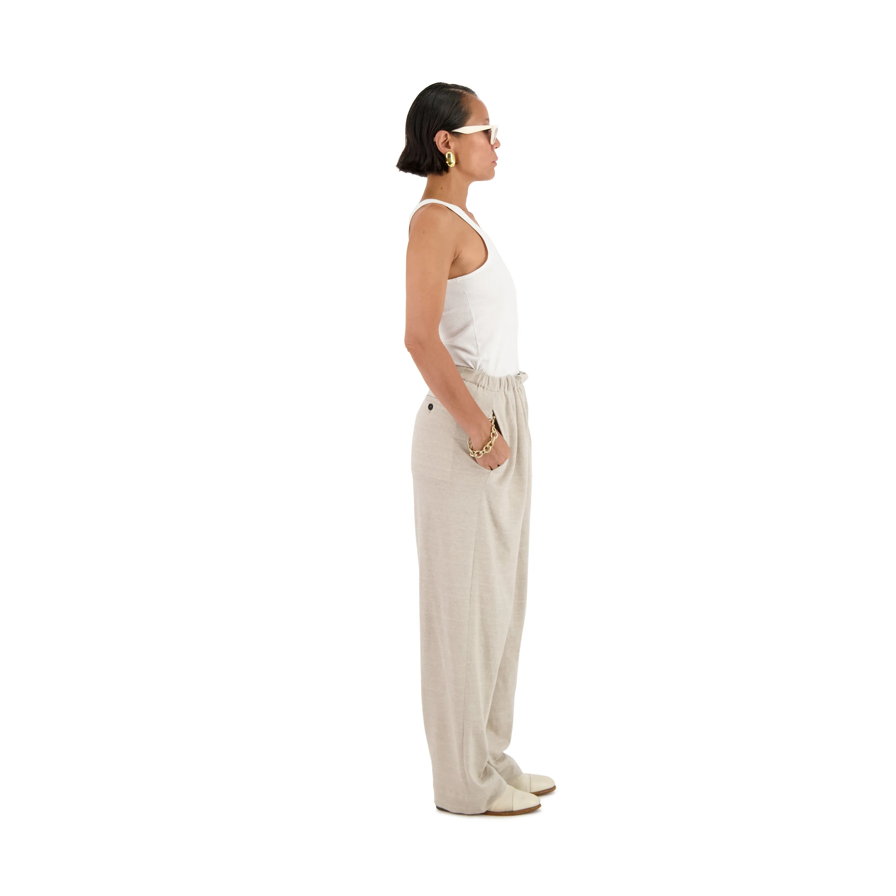 Ed Unlined Linen Cashmere Knit Drawstring Trousers Grey