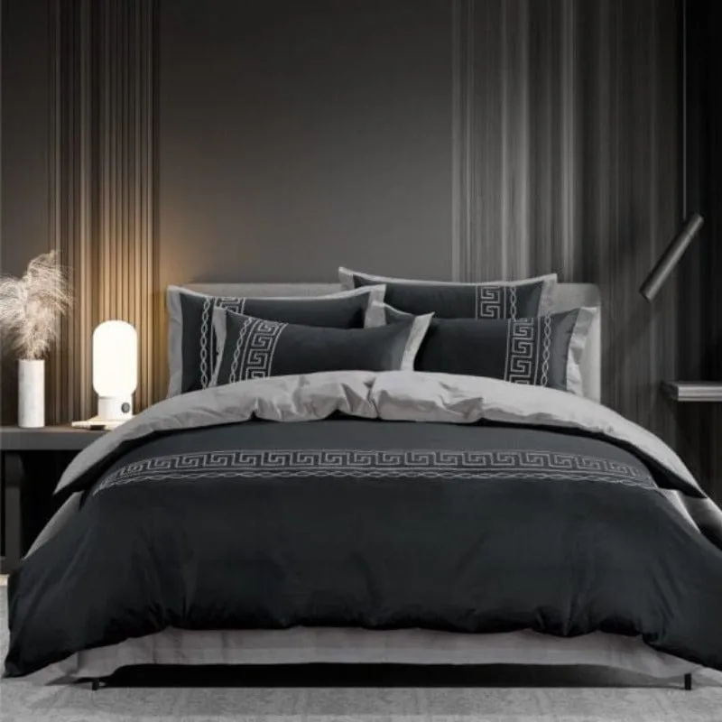 Egyptian Cotton 400 Thread Count  Donatella Black & Silver Duvet Cover Set