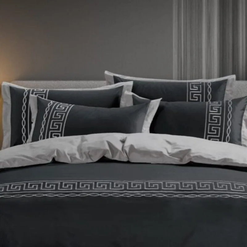 Egyptian Cotton 400 Thread Count  Donatella Black & Silver Duvet Cover Set
