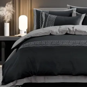 Egyptian Cotton 400 Thread Count  Donatella Black & Silver Duvet Cover Set