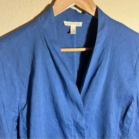Eileen Fisher Blue Bonnet Organic Linen Blazer Jacket Size Large