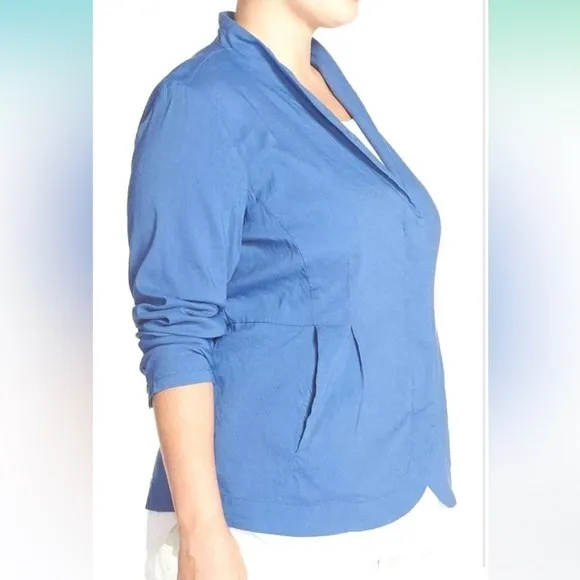 Eileen Fisher Blue Bonnet Organic Linen Blazer Jacket Size Large