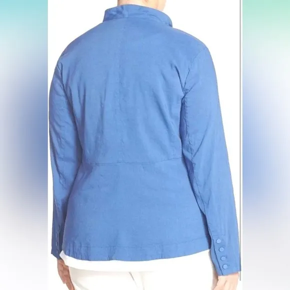 Eileen Fisher Blue Bonnet Organic Linen Blazer Jacket Size Large