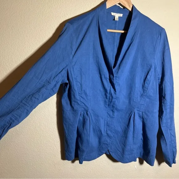 Eileen Fisher Blue Bonnet Organic Linen Blazer Jacket Size Large