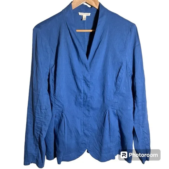 Eileen Fisher Blue Bonnet Organic Linen Blazer Jacket Size Large